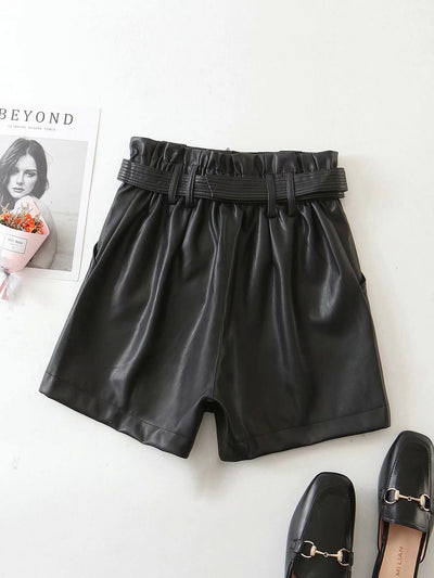 Pantalón de Cuero Ajustado con Cinturón Encaje Versátil para Mujer - Image 5