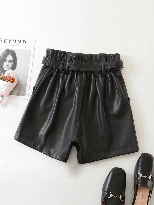 Pantalón de Cuero Ajustado con Cinturón Encaje Versátil para Mujer - Image 5