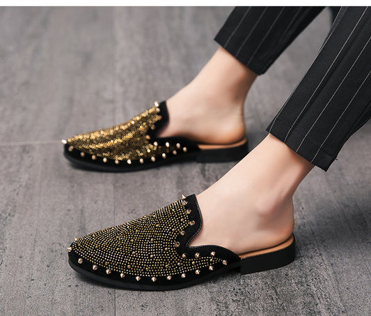 Zapatos de Tacón Drag Metalizado con Cristales y Punta Afilada para Hombre