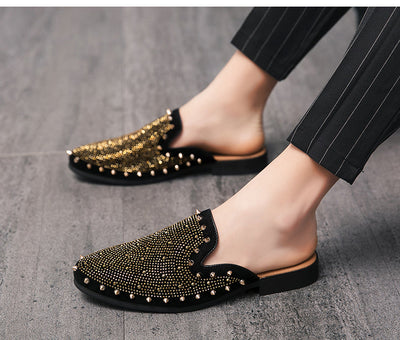 Zapatos de Tacón Drag Metalizado con Cristales y Punta Afilada para Hombre