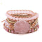 Pulsera de Piedra Natural Cuarzo Rosa con Envolvente de Cuero - 5 Vueltas Gemas