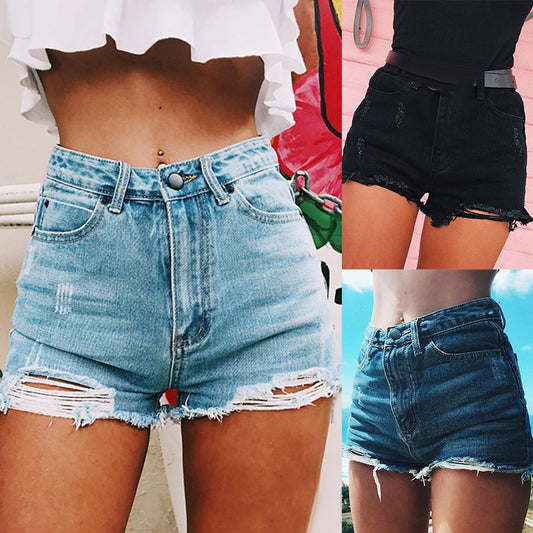 Shorts Vaqueros Rotos con Aberturas Laterales y Talle Alto Efecto Garras