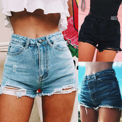 Shorts Vaqueros Rotos con Aberturas Laterales y Talle Alto Efecto Garras