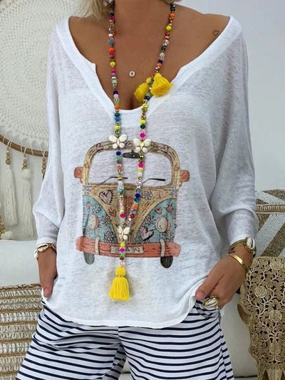 Blusa Estampada con Diseño de Auto Cartoon para Mujer - Image 6