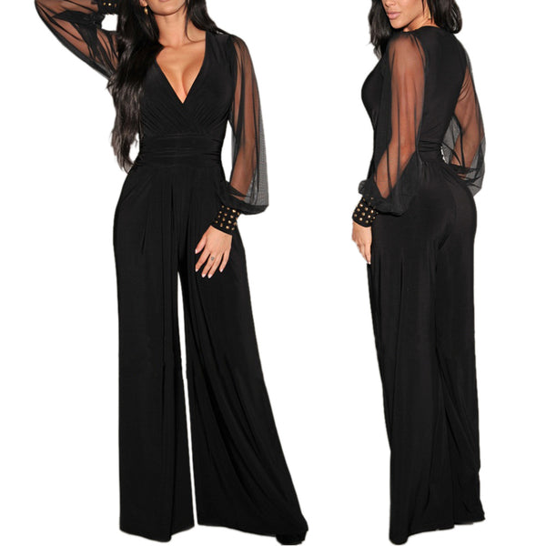 Jumpsuit de Pierna Recta con Costuras de Malla y Remaches