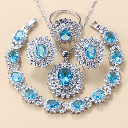 Conjunto de 4 Piezas: Anillo, Pulsera, Collar y Aretes de Granate con Circonia Cúbica - Image 8