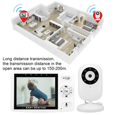 White 3.5-inch wireless baby monitor with a screen showing a smiling baby, featuring gray control buttons. - Image 4
