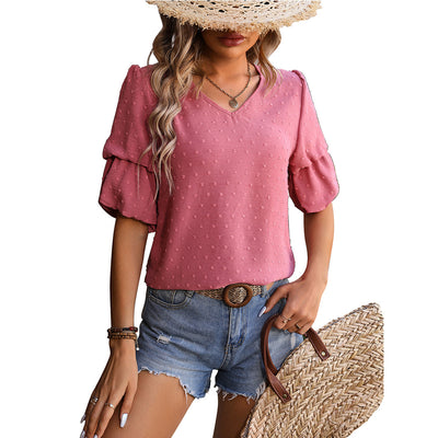 Blusa Elegante de Gasa con Cuello en V y Mangas Abullonadas - Image 10