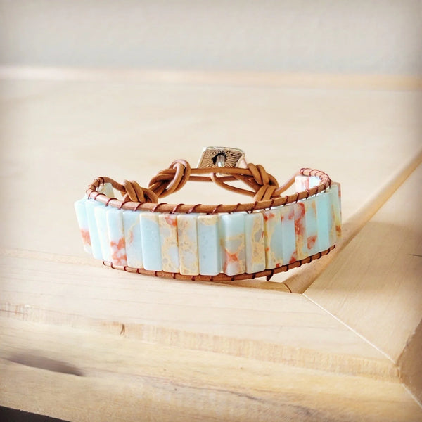 Woven Aqua Terra Beaded Bracelet 810a