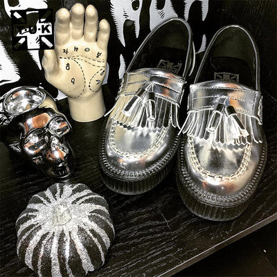 Zapatos Retro Harajuku con Plataforma Gruesa y Borlas - Estilo Inglés Vintage