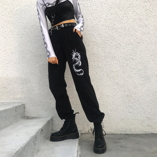 Pantalones Casuales Mujer Estilo Chino con Bordado de Dragón