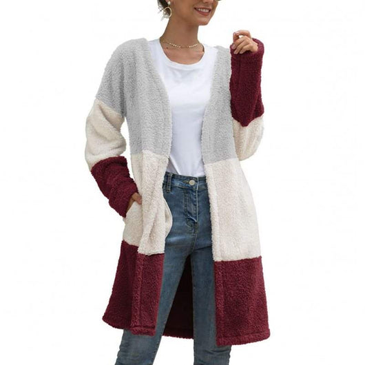 Cardigan de Lana con Empalmes de Tres Colores para Mujer - Image 15
