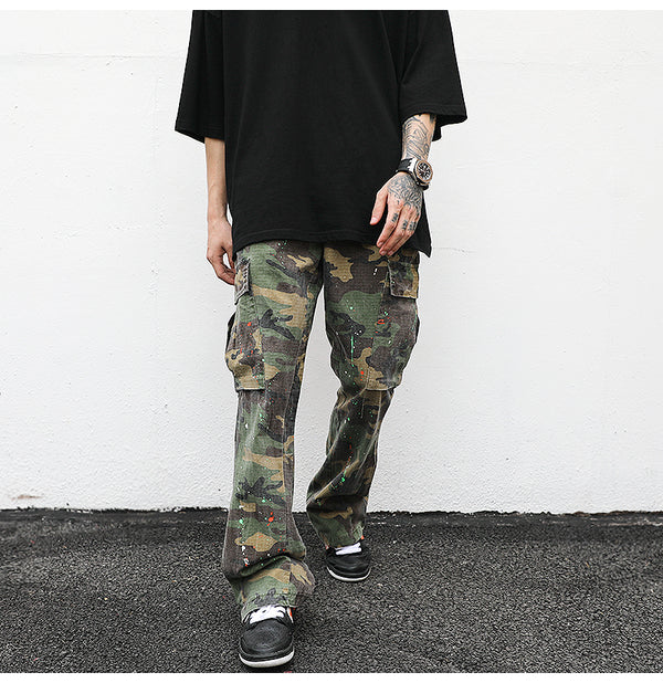 Pantalones Cargo Vintage con Estampado Salpicado
