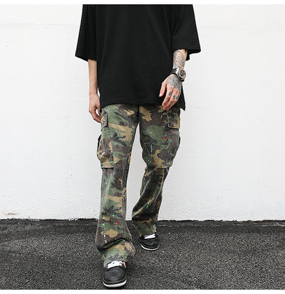 Pantalones Cargo Vintage con Estampado Salpicado