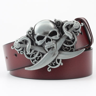 Cinturón Casual de Cuero con Hebilla Ghost Head y Correa Ancha Decorativa - Image 16
