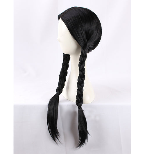 Peluca Trenza Retorcida con Raya Central Negra para Halloween - Image 3