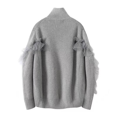 Cardigan Tejido con Cuello Alto y Detalles en Malla para Otoño e Invierno - Image 4