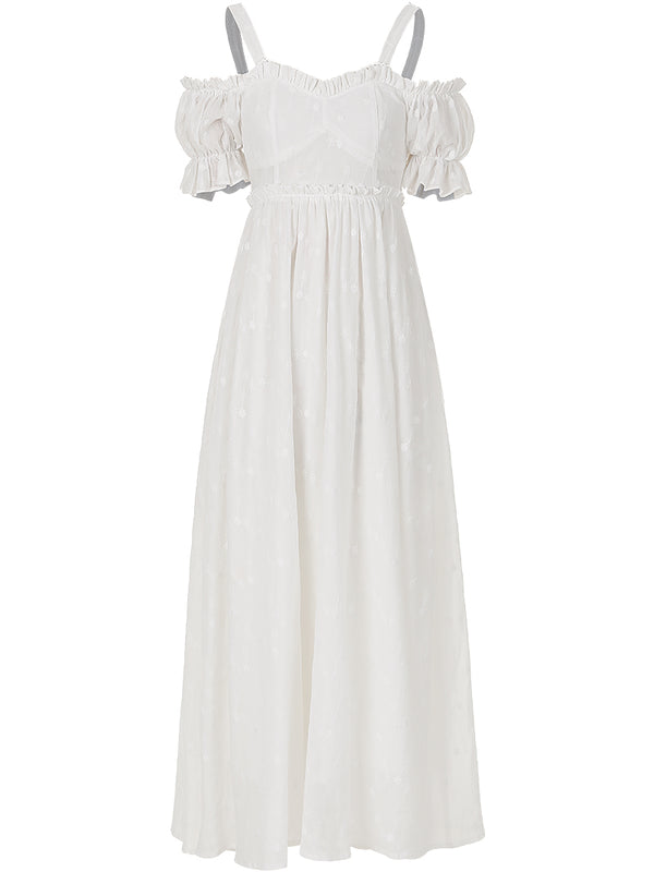 Vestido Falda Blanca con Bordado Floral Campánula