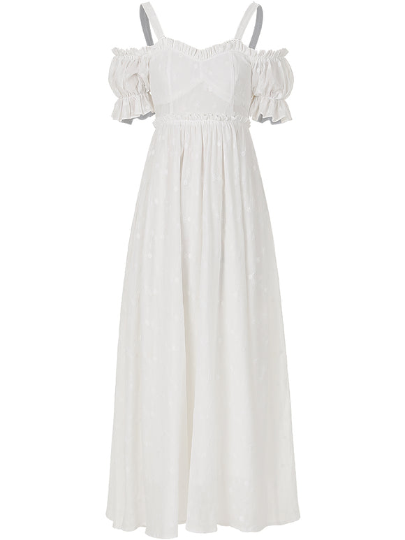 Vestido Falda Blanca con Bordado Floral Campánula