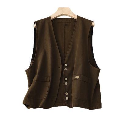 Chaleco Retro Coreano Mujer en Algodón y Lino - Image 5