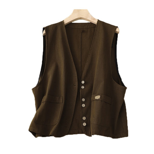 Chaleco Retro Coreano Mujer en Algodón y Lino - Image 5