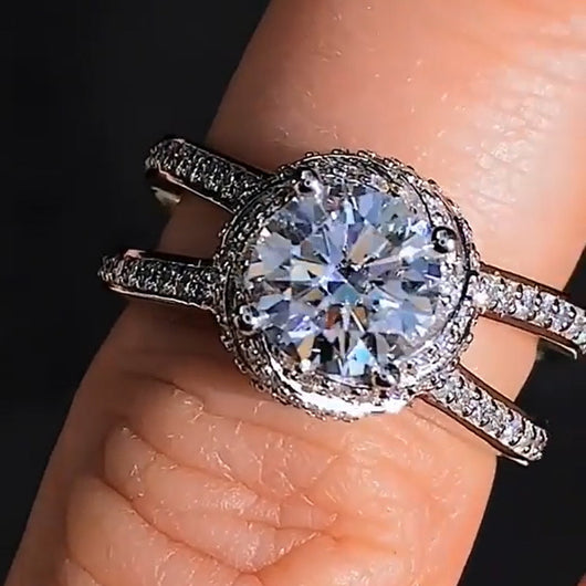 Conjunto de Anillos de Boda Grandes y Lujosos en Plata 925 para Novia