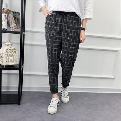 Pantalones Casuales Cuadros Harem de Nueve Puntos - Image 6