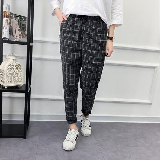 Pantalones Casuales Cuadros Harem de Nueve Puntos - Image 6