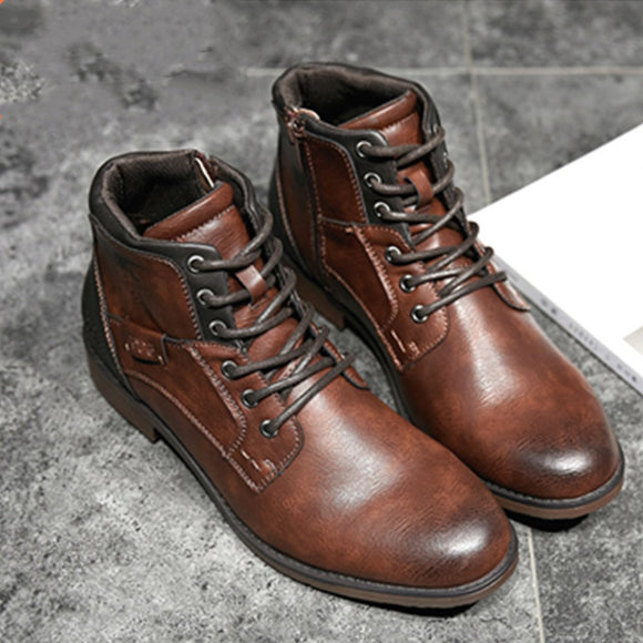 Zapatos de Cuero para Hombre Estilo Retro Altos con Cordones