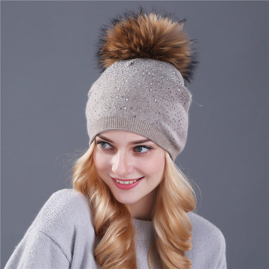 Gorro de Cachemira con Pompón de Pelaje de Zorro para Mujer - Image 2