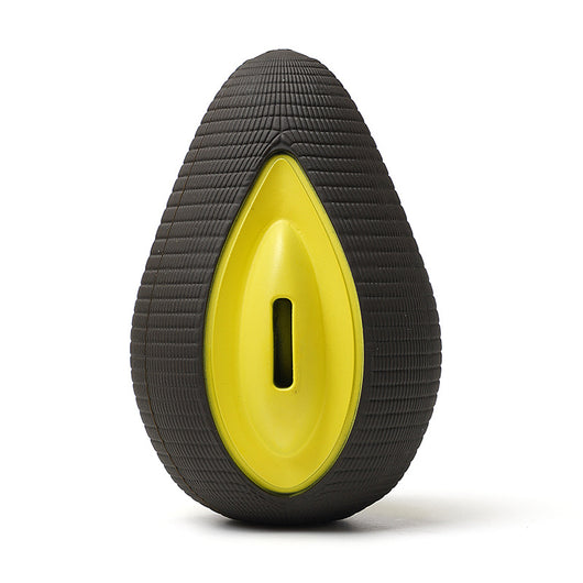 Green and yellow avocado-shaped rubber dog chew toy with a textured surface and a treat dispensing slot. - Image 11