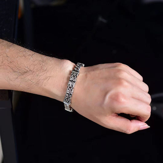 Pulsera de Plata Esterlina S925 Tejida Doble para Hombre Estilo Chino Moderno con Patrón de Seguridad - Image 7