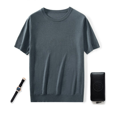 Camiseta Manga Corta Hombre Cuello Redondo Tejida Suelta Casual - Image 13