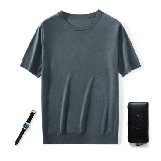 Camiseta Manga Corta Hombre Cuello Redondo Tejida Suelta Casual - Image 13