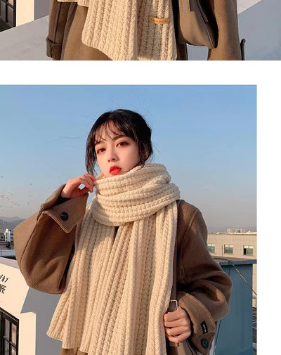 Bufanda Mujer Otoño Invierno Versión Coreana Lana Tejida Color Sólido - Image 15