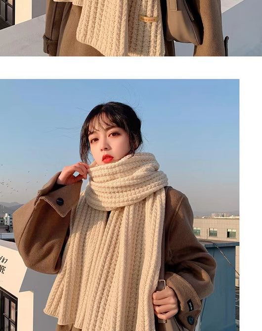 Bufanda Mujer Otoño Invierno Versión Coreana Lana Tejida Color Sólido - Image 15