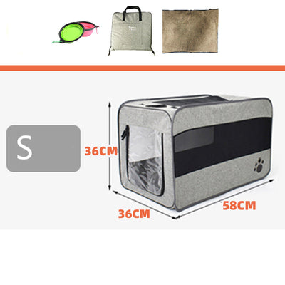 Blue soft-sided pet travel carrier bag with mesh windows, shown assembled and folded flat for storage. - Image 15
