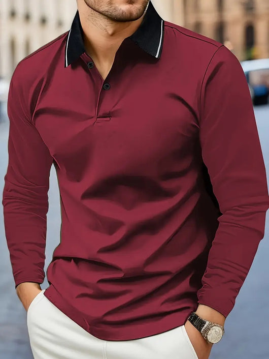 Polo de Golf Otoño para Hombre con Contraste de Colores y Mangas Largas - Image 5
