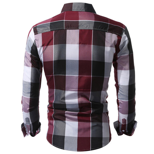 Camisa de Cuadros Clásica con Cuello Puntiagudo - Manga Larga Primavera Otoño - Image 2