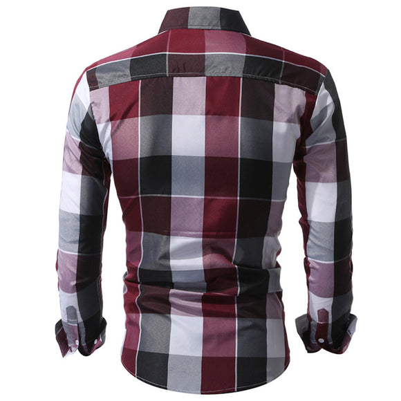 Camisa de Cuadros Clásica con Cuello Puntiagudo - Manga Larga Primavera Otoño