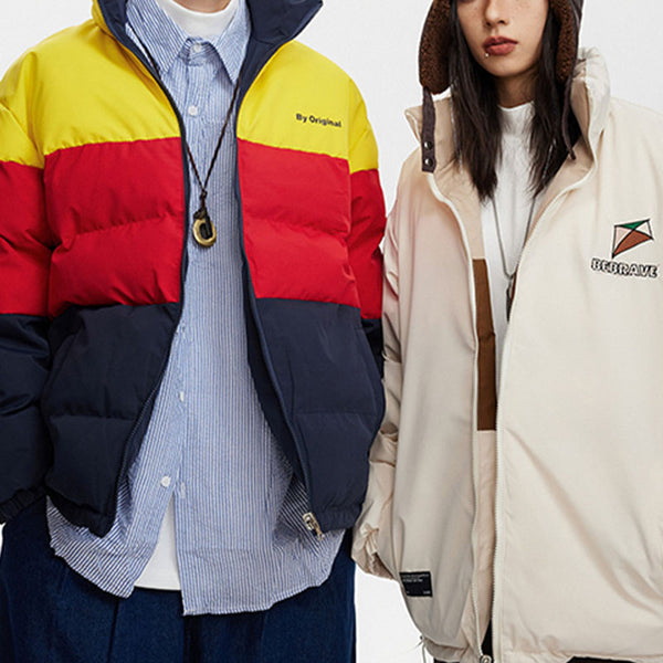 Chaqueta Acolchada Reversible para Parejas con Bordado de Cometa y Contraste de Colores