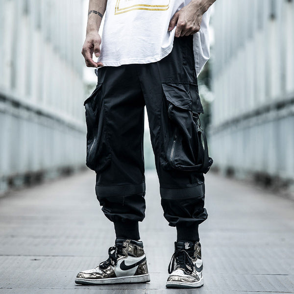 Pantalones Funcionales Verano Hombre Estilo Hip-Hop con Bolsillos Amplios