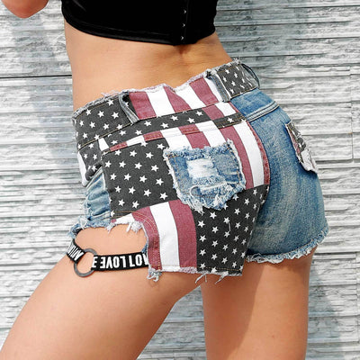 Shorts de Mezclilla con Desgaste Estilo Bandera Estadounidense - Image 3