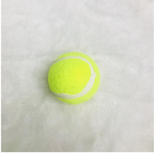 Three bright yellow dog tennis balls with white seams, made of rubber and felt, stacked on a soft background. - Image 5