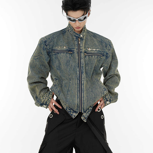 Chaqueta de Diseño Metalizado sin Cuello para Hombre