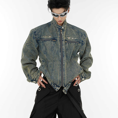 Chaqueta de Diseño Metalizado sin Cuello para Hombre