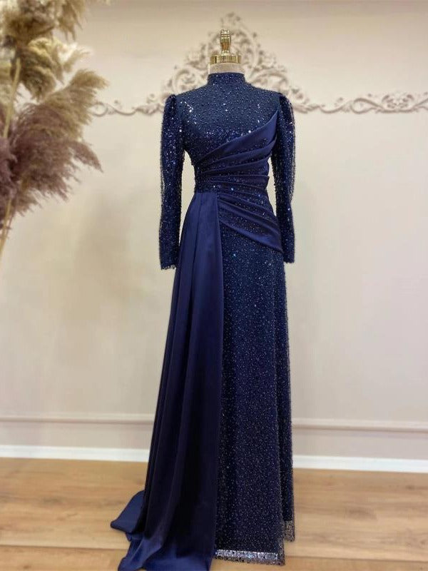 Vestido de Noche Musulmán Elegante con Encaje Lentejuelas y Cuello Mao - Image 7