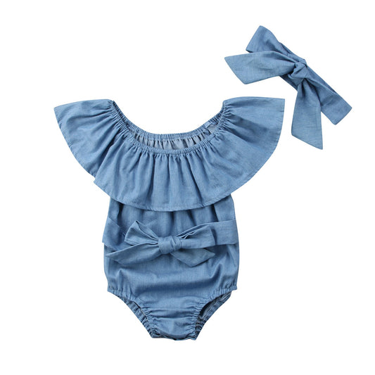 Mono de Bebé con Cuello de Loto y Diseño Denim