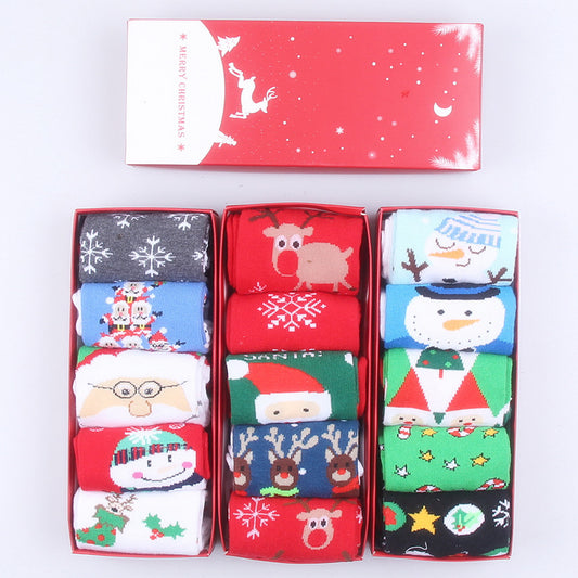 Calcetines Navideños en Caja - Diseño Reno, Abuelo y Copo de Nieve