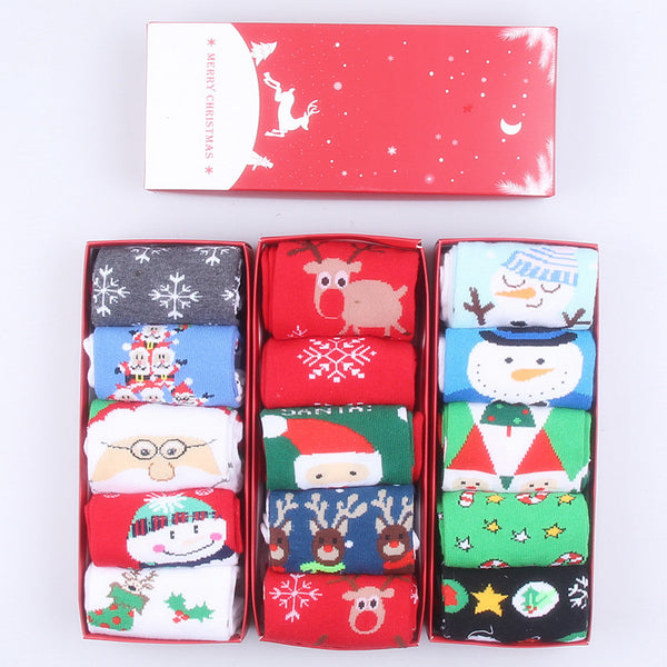 Calcetines Navideños en Caja - Diseño Reno, Abuelo y Copo de Nieve